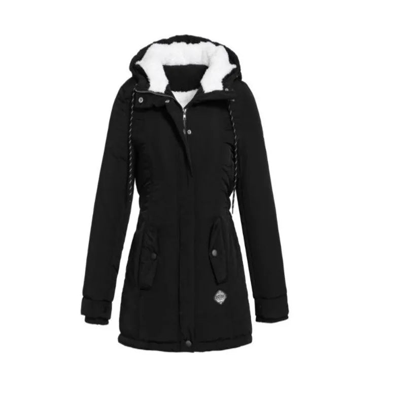 Women Winter Coat Warm Slim Outerwear Fashion Elastic Waist Zipper Pocket Hooded Drawstring Overcoats Autumn Clothes
